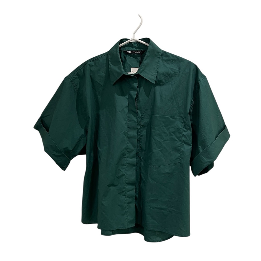 Zara Green Button Down Short Sleeve Shirt